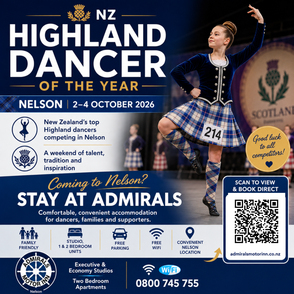 Admirals Motor Inn- perfect location for Nz Highland Dancer of the Year 2026